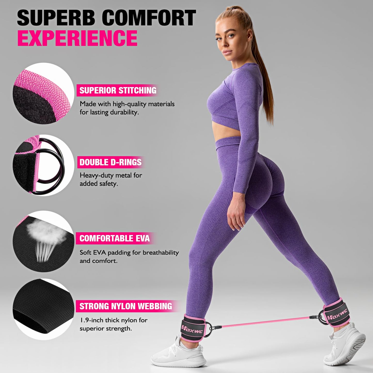 Ankle Resistance Bands with Cuffs, Ankle Bands for Working Out, Ankle Resistance Band for Leg, Booty Workout Equipment for Kickbacks Hip Fitness Training, Exercise Bands for Butt Lift Women