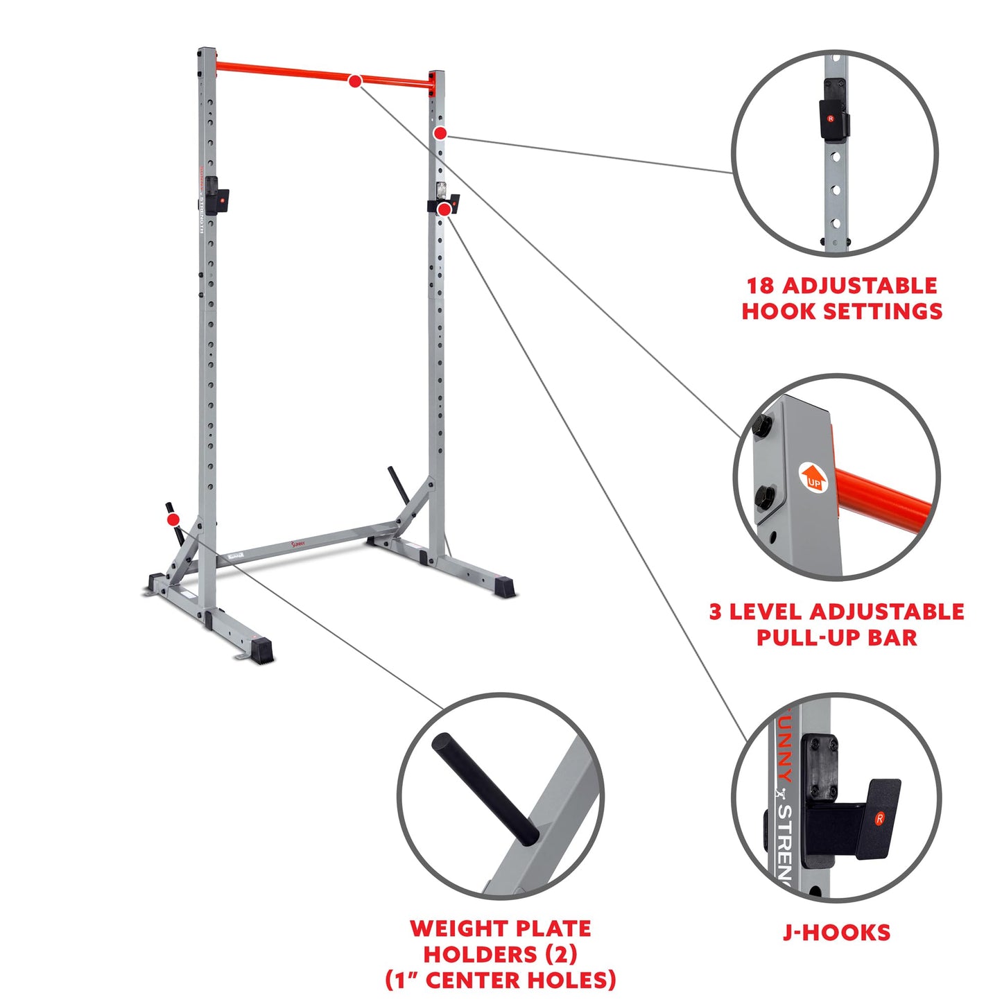 Sunny Health & Fitness Multifunctional Strength Training Home Gym – Complete Workout Equipment with Training Attachments, Optional Squat Stand, Power Rack Cage, Adjustable Incline Bench