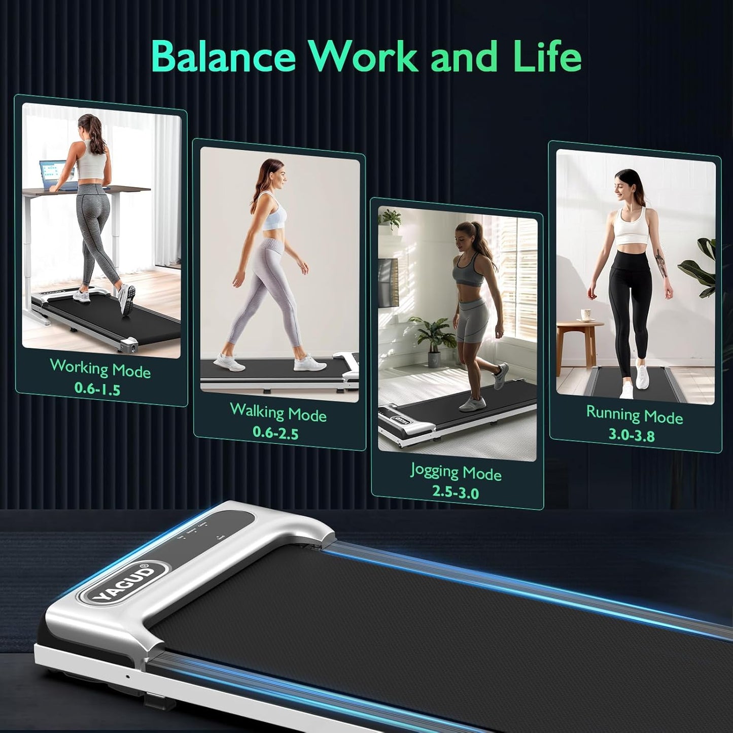 Under Desk Treadmill, Walking Pad for Home and Office, 2.5 HP Portable Walking Jogging Running Machine with Remote Control and LED Display, Sliver