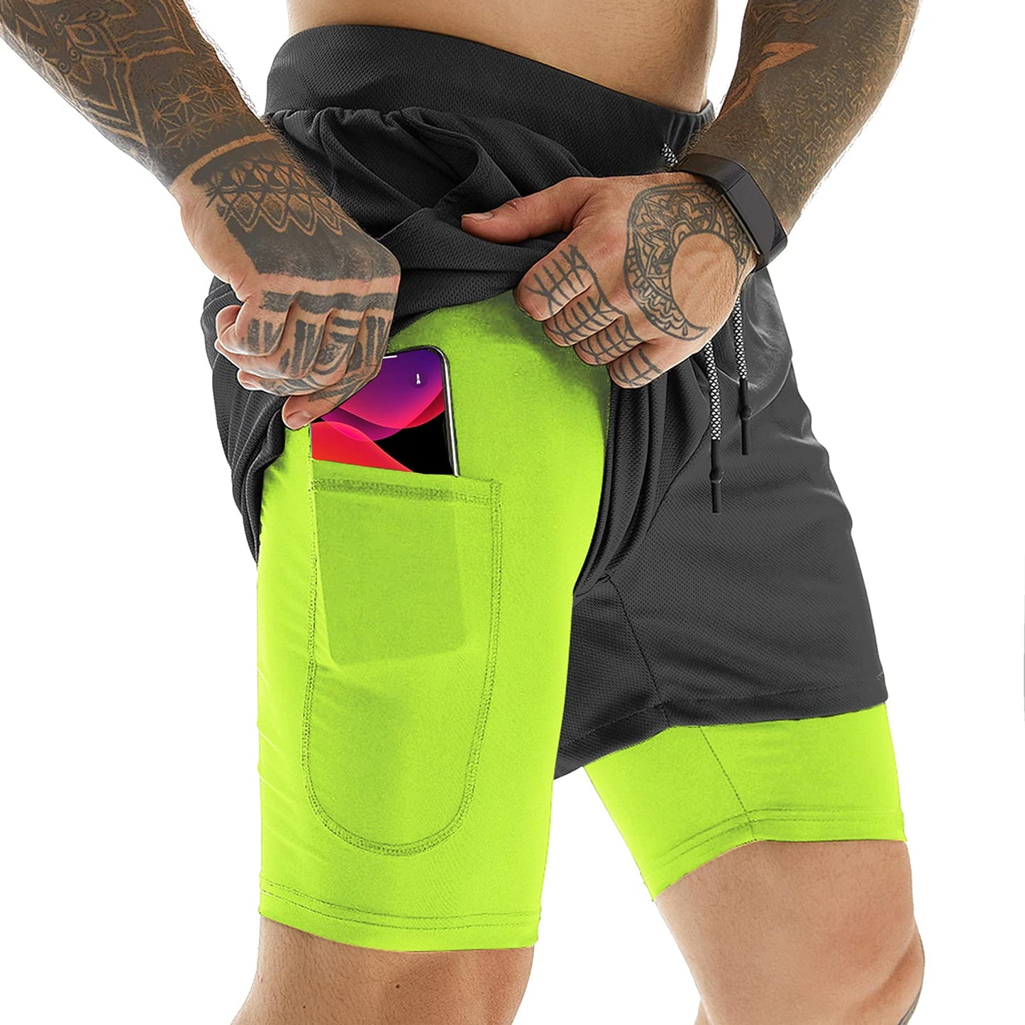 OEBLD Mens Athletic Shorts 2-in-1 Gym Workout Running 7'' Shorts with Towel Loop