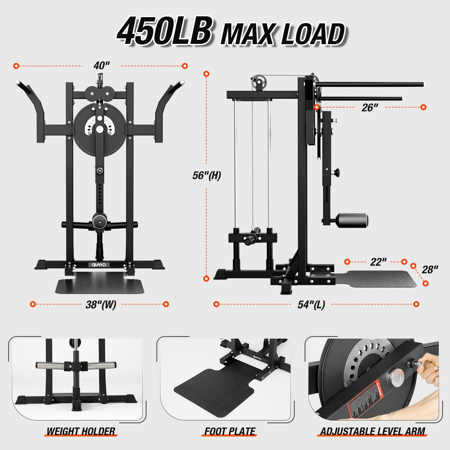 GMWD Multiple Hip Abductor Machine, Adjustable Standing Hip Abductor Adductor Machine with 9 Height Setting, 450lbs Capacity Plate Loaded Inner and Outer Thigh Machine for Home Gym