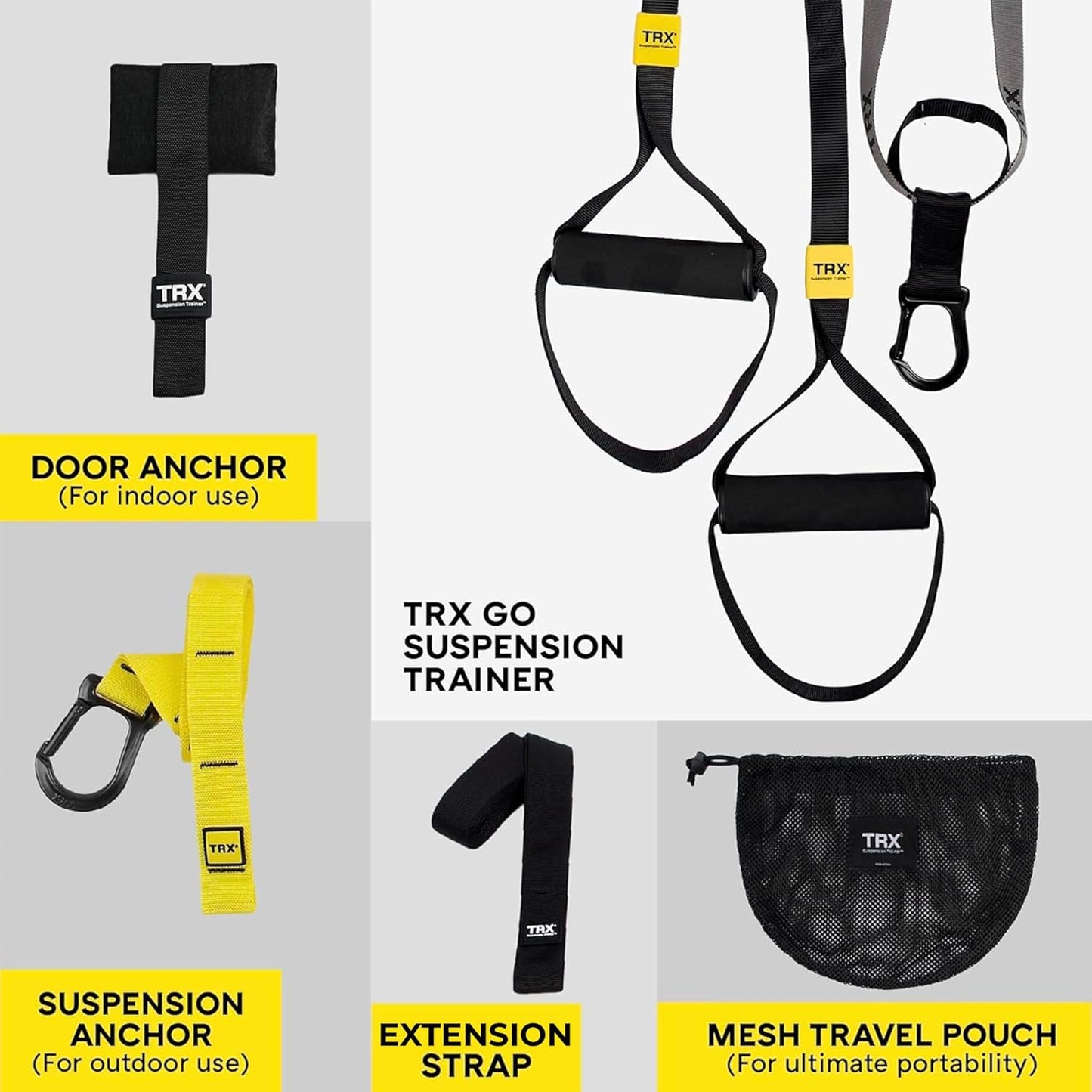 TRX GO Suspension Trainer System, Full-Body Workout for All Levels & Goals, Lightweight & Portable, Fast, Fun & Effective Workouts, Home Gym Equipment or for Outdoor Workouts, Grey