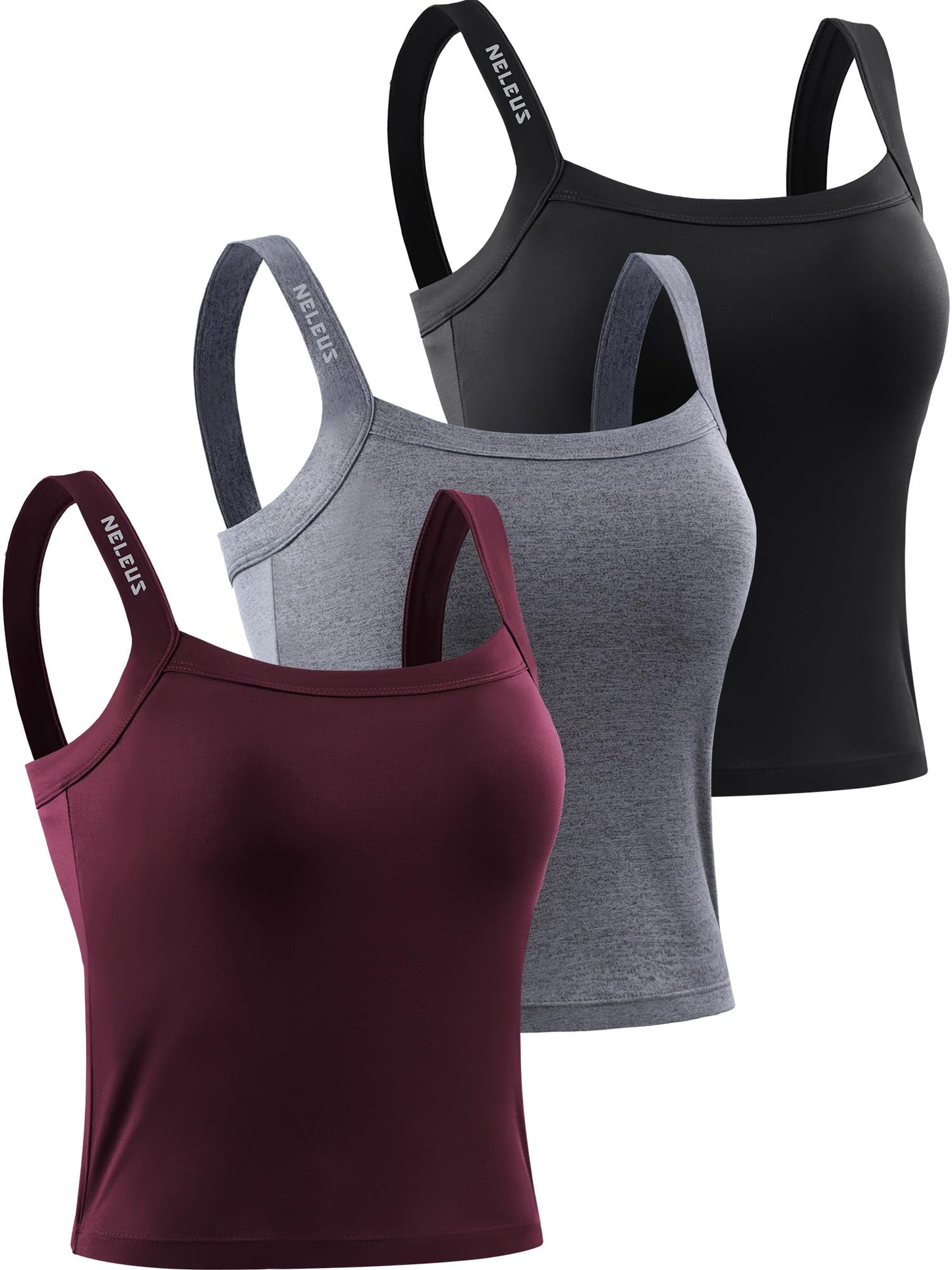 NELEUS Women's 3 Pack Athletic Compression Tank Top with Sport Bra Running Shirt