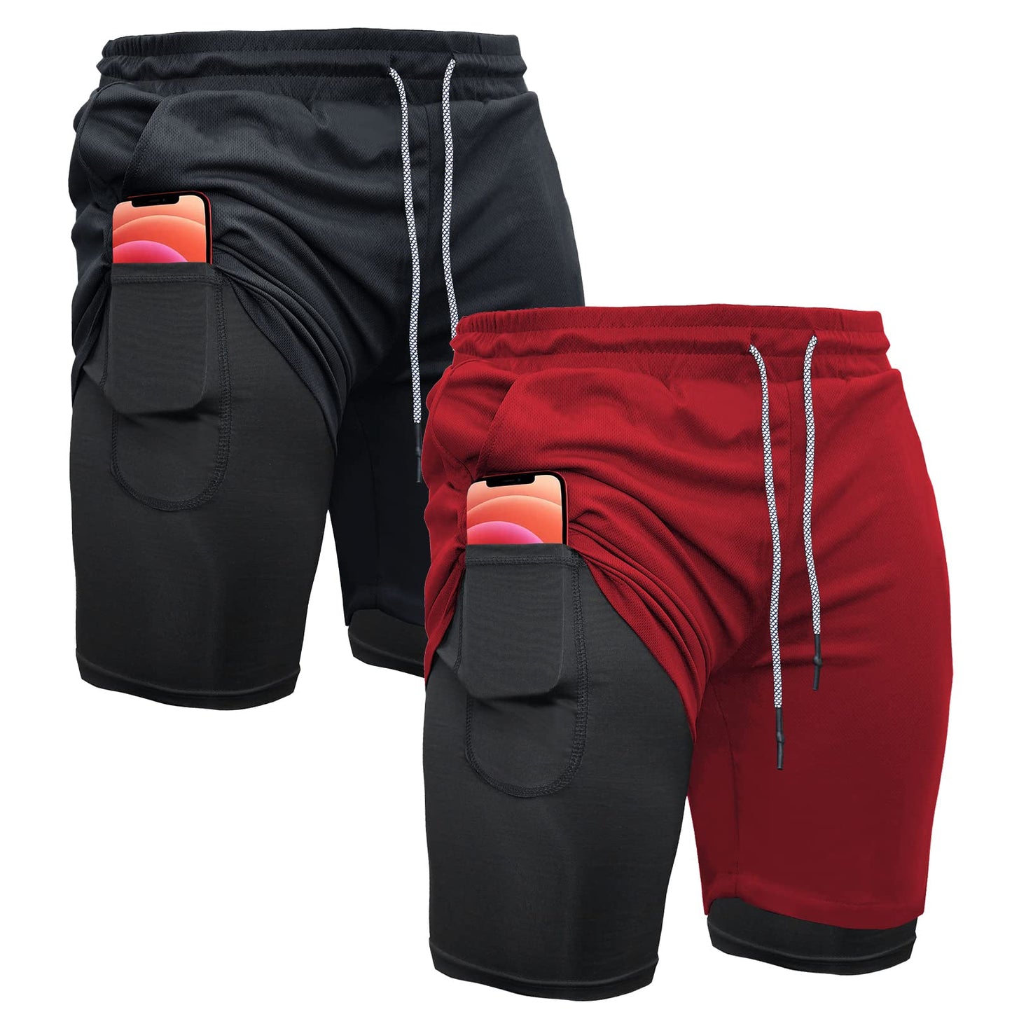 OEBLD Mens Athletic Shorts 2-in-1 Gym Workout Running 7'' Shorts with Towel Loop