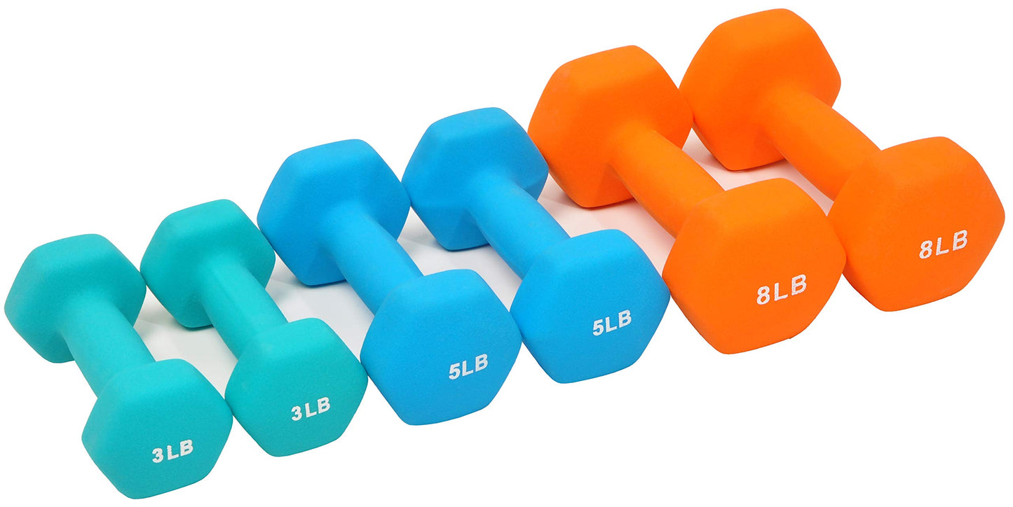 Neoprene Dumbbell Hand Weights, Anti-Slip, Anti-roll, Hex Shape Colorful, Pair or Set with Stand