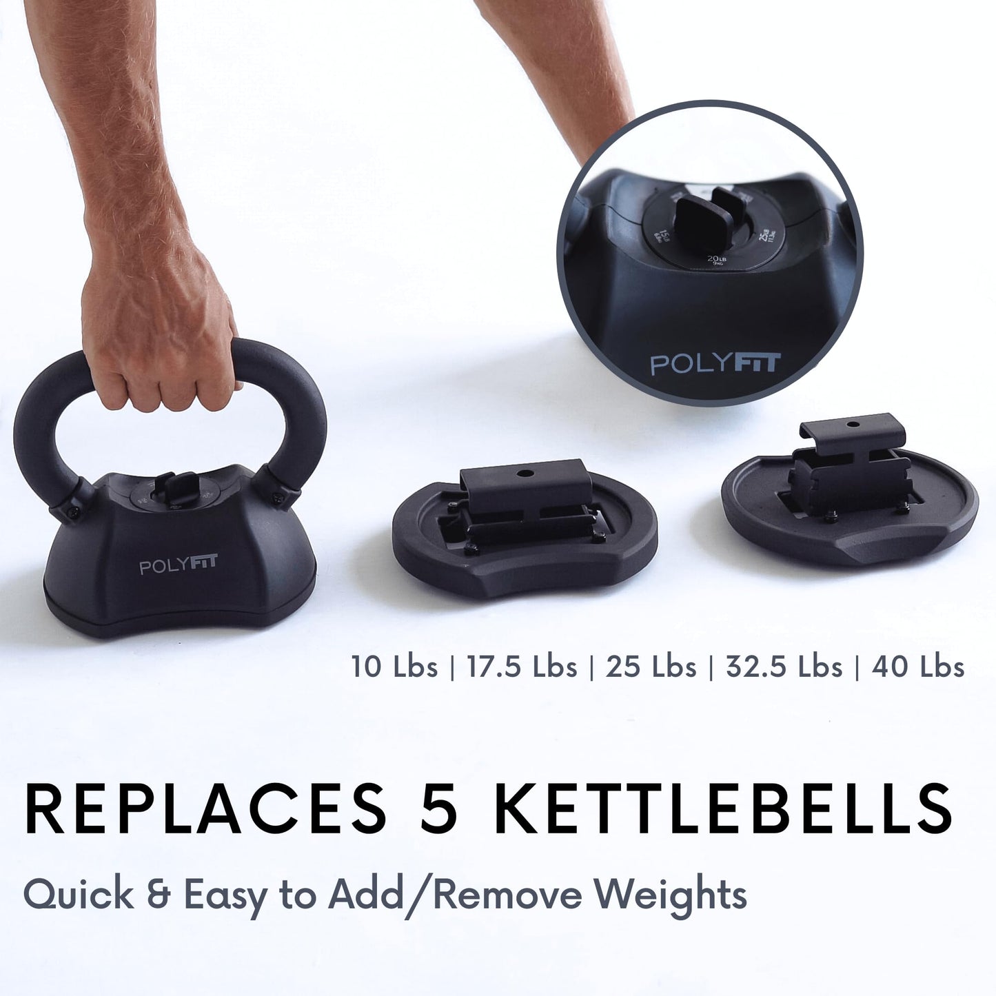 Polyfit Adjustable Kettlebell Set | 30/40/50 lbs | Kettlebell Weights for Home Gym