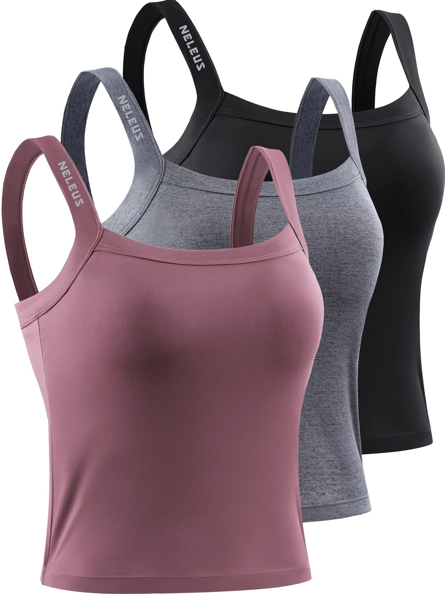 NELEUS Women's 3 Pack Athletic Compression Tank Top with Sport Bra Running Shirt