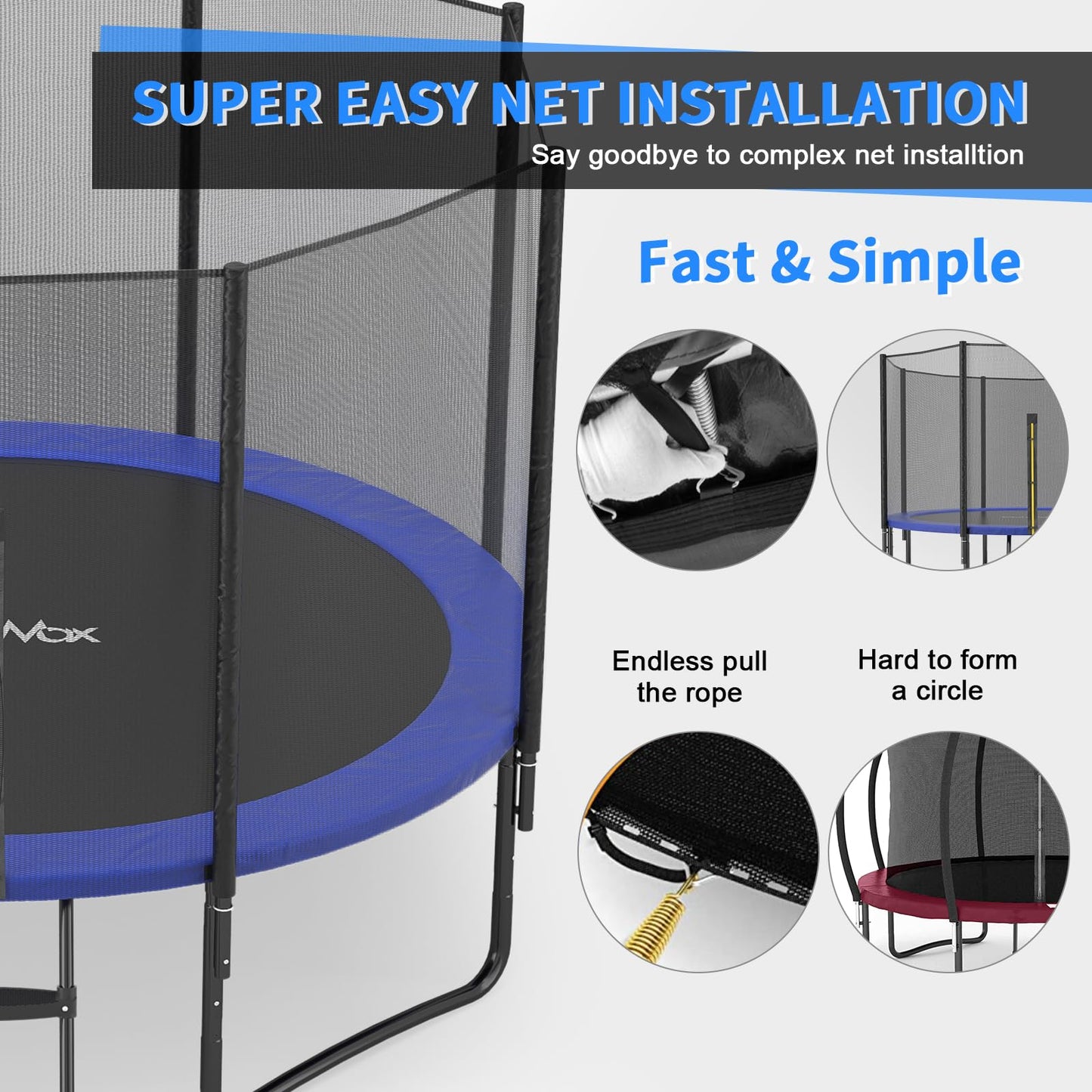 CalmMax 10FT 12FT 14FT 16FT Trampoline with Enclosure Recreational Trampolines with Ladder - ASTM Approval- Outdoor Trampoline for Kid Adults