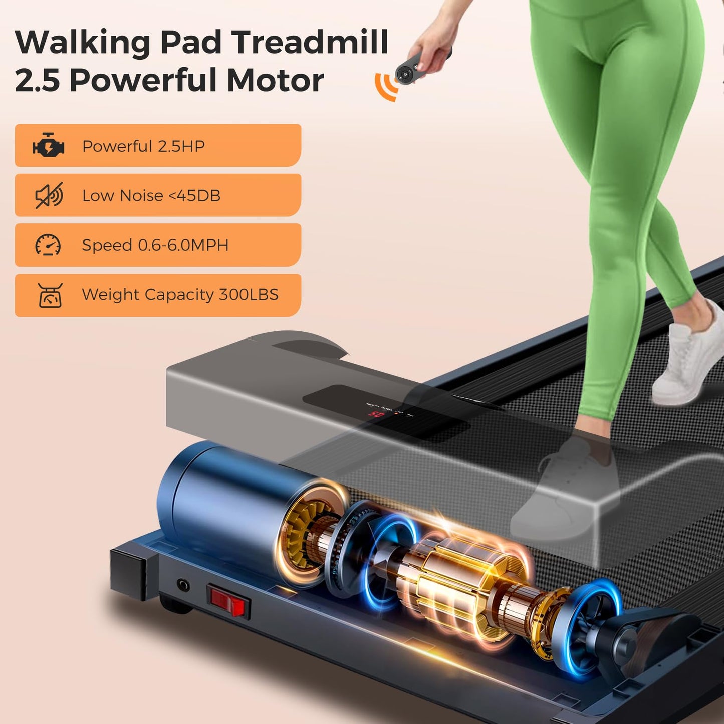 Walking Pad with Handle Bar, Portable Treadmill with Handle, 2.5HP Walking pad Treadmill, 3 in 1 Under Desk Treadmill for Home, Folding Treadmill Samll Spaces, LED Display,Remote Control