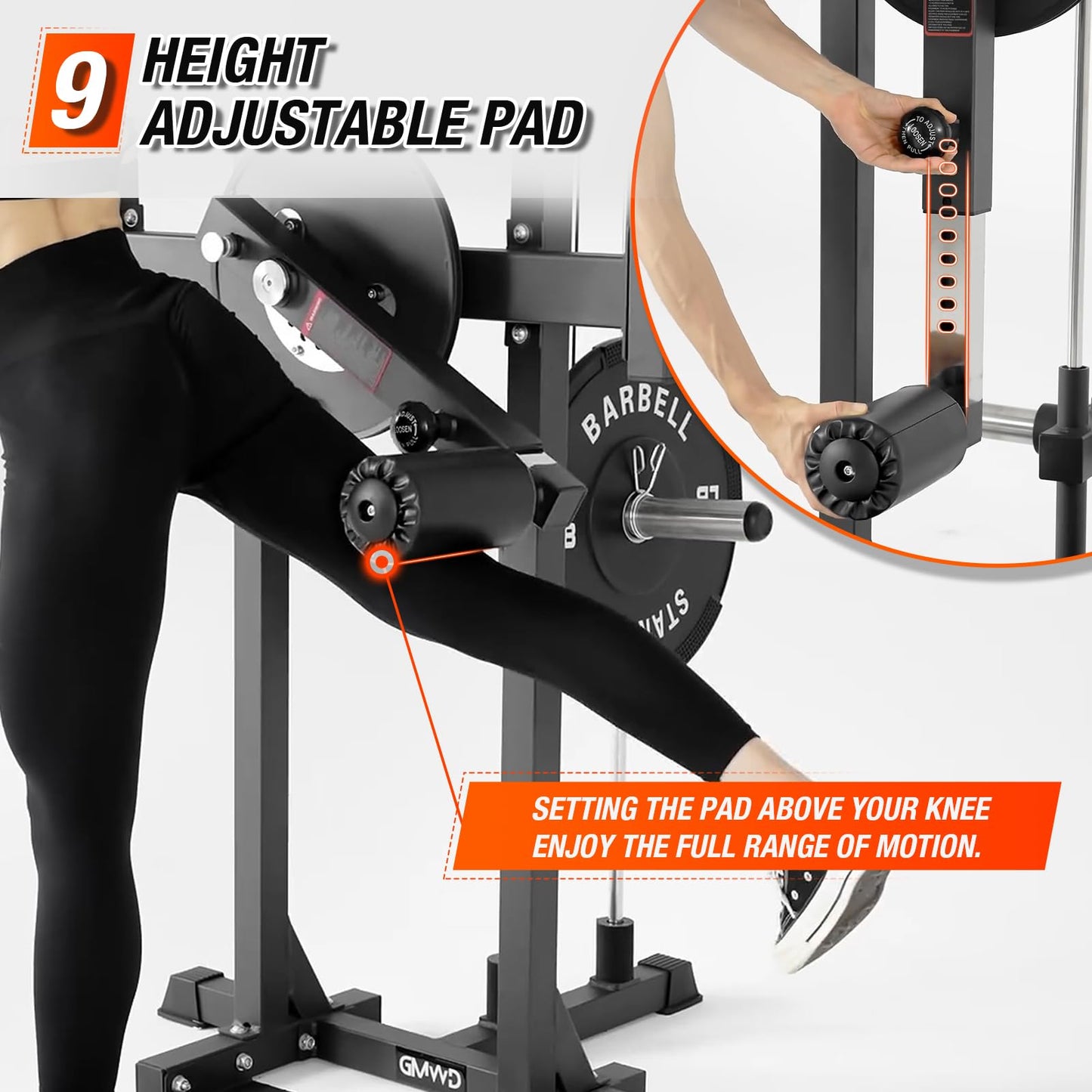 GMWD Multiple Hip Abductor Machine, Adjustable Standing Hip Abductor Adductor Machine with 9 Height Setting, 450lbs Capacity Plate Loaded Inner and Outer Thigh Machine for Home Gym