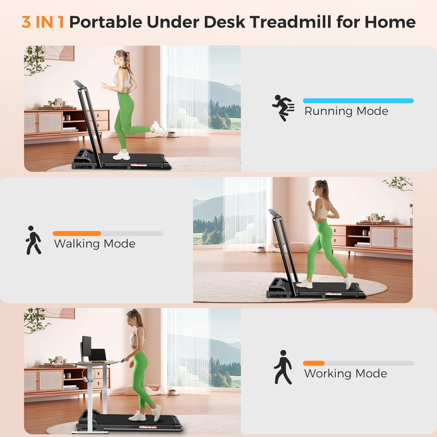 Walking Pad with Handle Bar, Portable Treadmill with Handle, 2.5HP Walking pad Treadmill, 3 in 1 Under Desk Treadmill for Home, Folding Treadmill Samll Spaces, LED Display,Remote Control