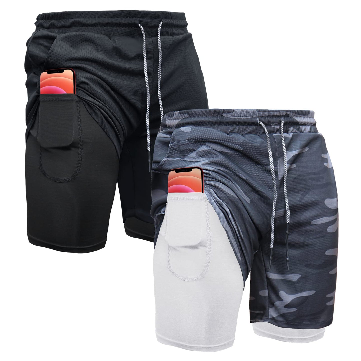 OEBLD Mens Athletic Shorts 2-in-1 Gym Workout Running 7'' Shorts with Towel Loop