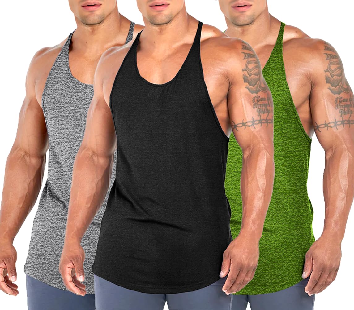 Men's Bodybuilding Stringer Tank Tops Workout Gym Shirt Y-Back Muscle Fitness Athletic Stretch Quick Dry Top