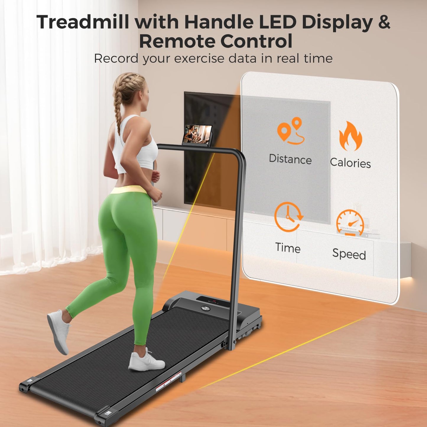 Walking Pad with Handle Bar, Portable Treadmill with Handle, 2.5HP Walking pad Treadmill, 3 in 1 Under Desk Treadmill for Home, Folding Treadmill Samll Spaces, LED Display,Remote Control