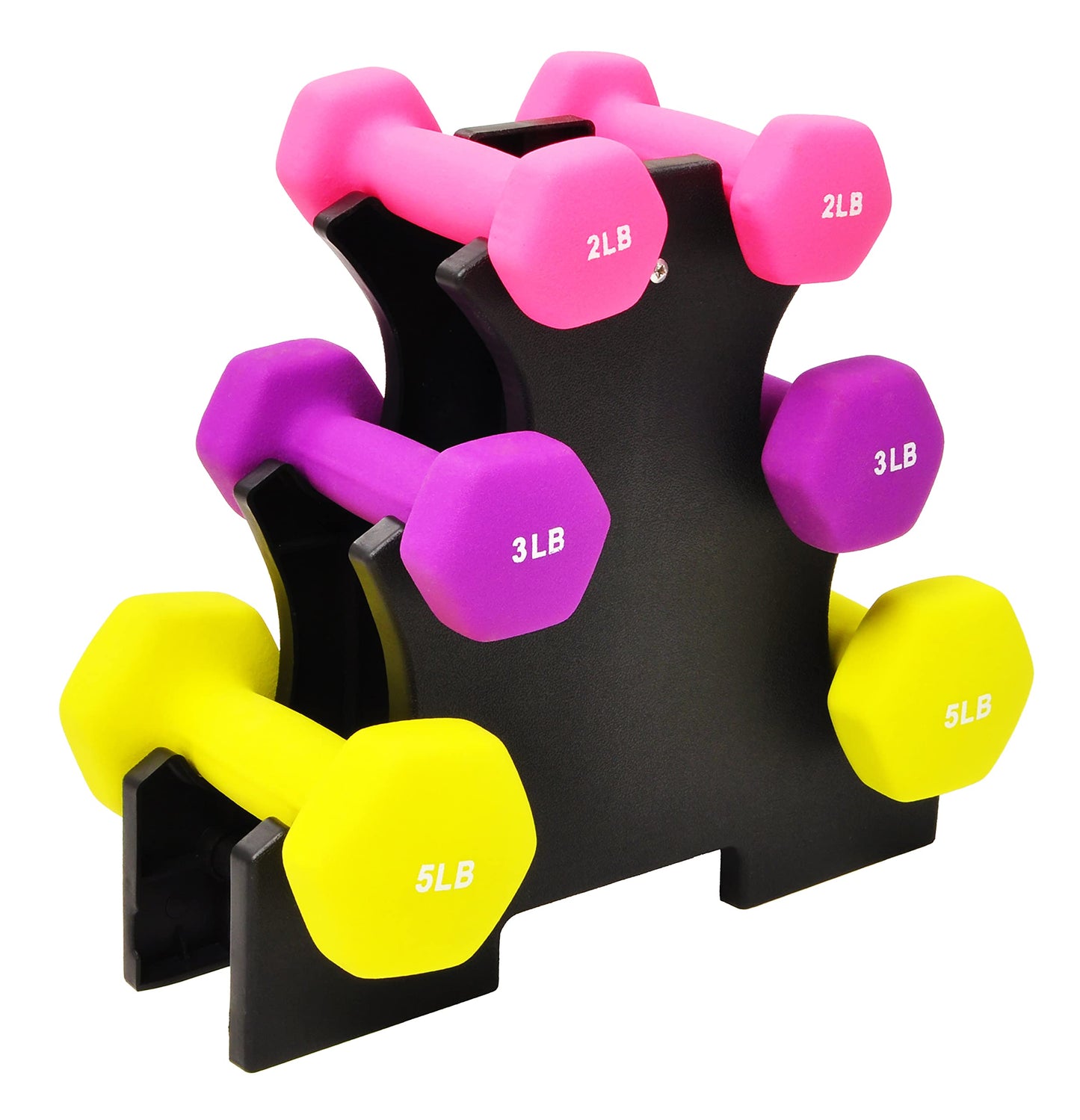 Neoprene Dumbbell Hand Weights, Anti-Slip, Anti-roll, Hex Shape Colorful, Pair or Set with Stand