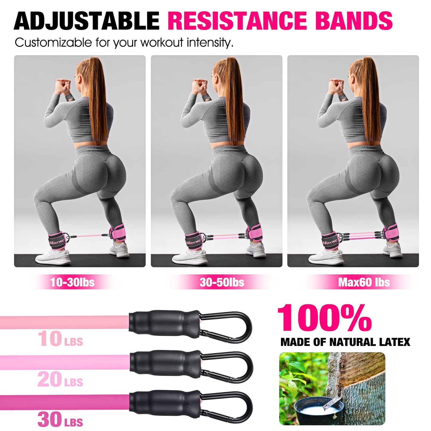 Ankle Resistance Bands with Cuffs, Ankle Bands for Working Out, Ankle Resistance Band for Leg, Booty Workout Equipment for Kickbacks Hip Fitness Training, Exercise Bands for Butt Lift Women