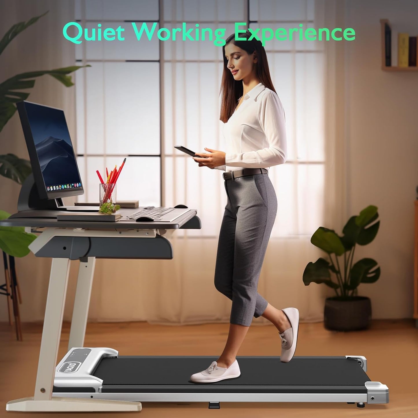 Under Desk Treadmill, Walking Pad for Home and Office, 2.5 HP Portable Walking Jogging Running Machine with Remote Control and LED Display, Sliver