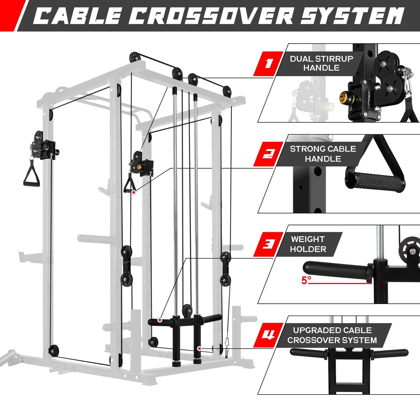 RitFit Multi-Function Squat Rack Power Cage PPC03 with Cable Crossover System, 1000LBS Capacity Power Rack and Packages with Optional Weight Bench, Barbell Weight Set, for Garage Workout & Home Gym