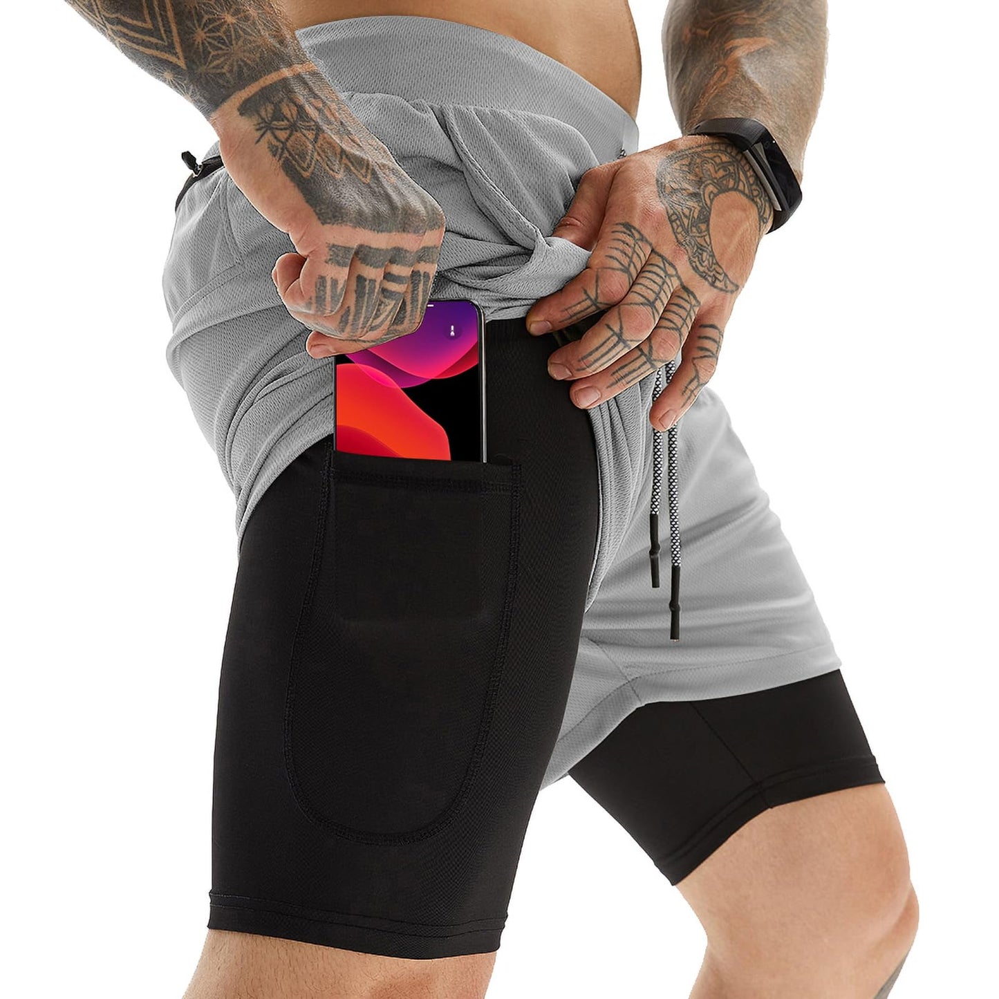 OEBLD Mens Athletic Shorts 2-in-1 Gym Workout Running 7'' Shorts with Towel Loop