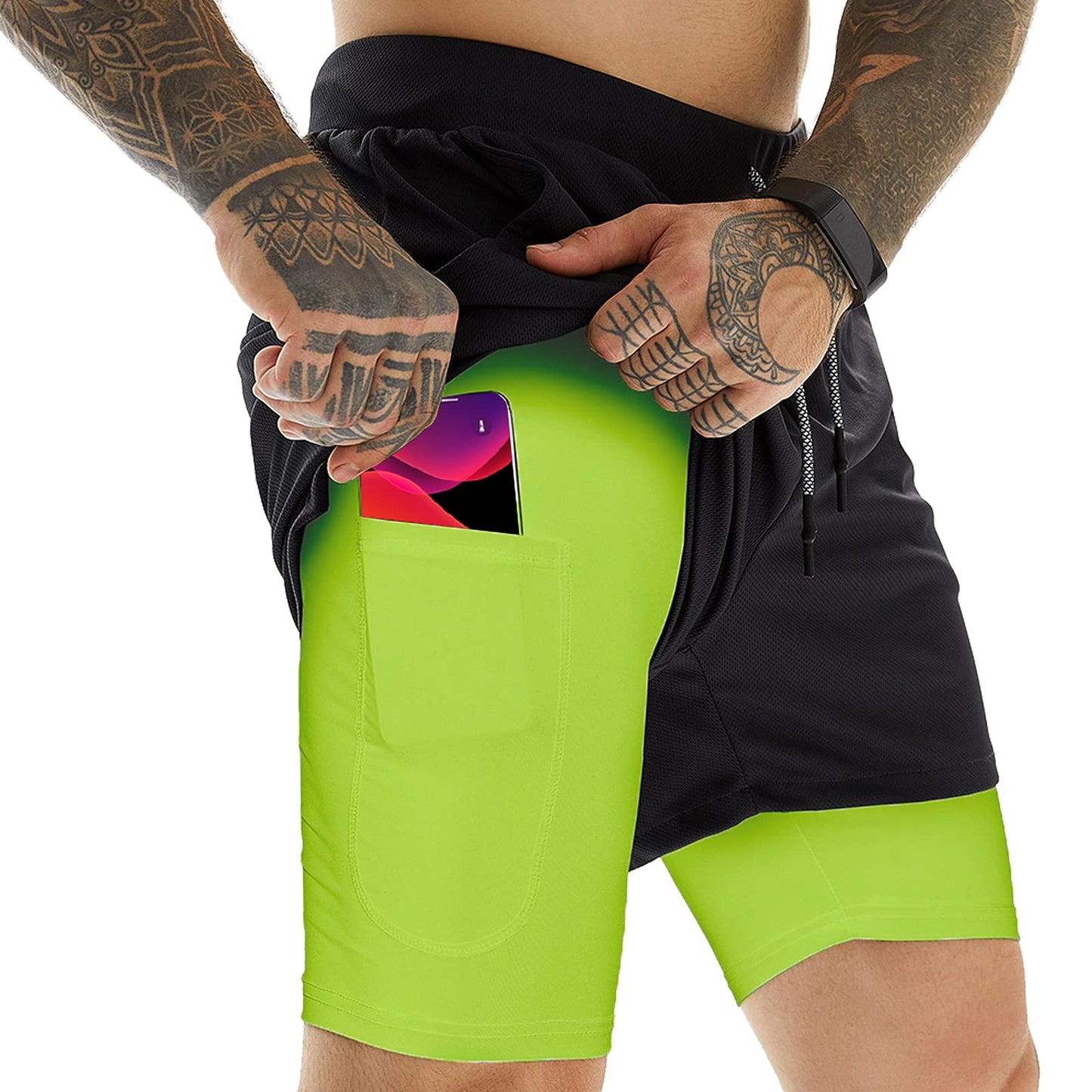 OEBLD Mens Athletic Shorts 2-in-1 Gym Workout Running 7'' Shorts with Towel Loop