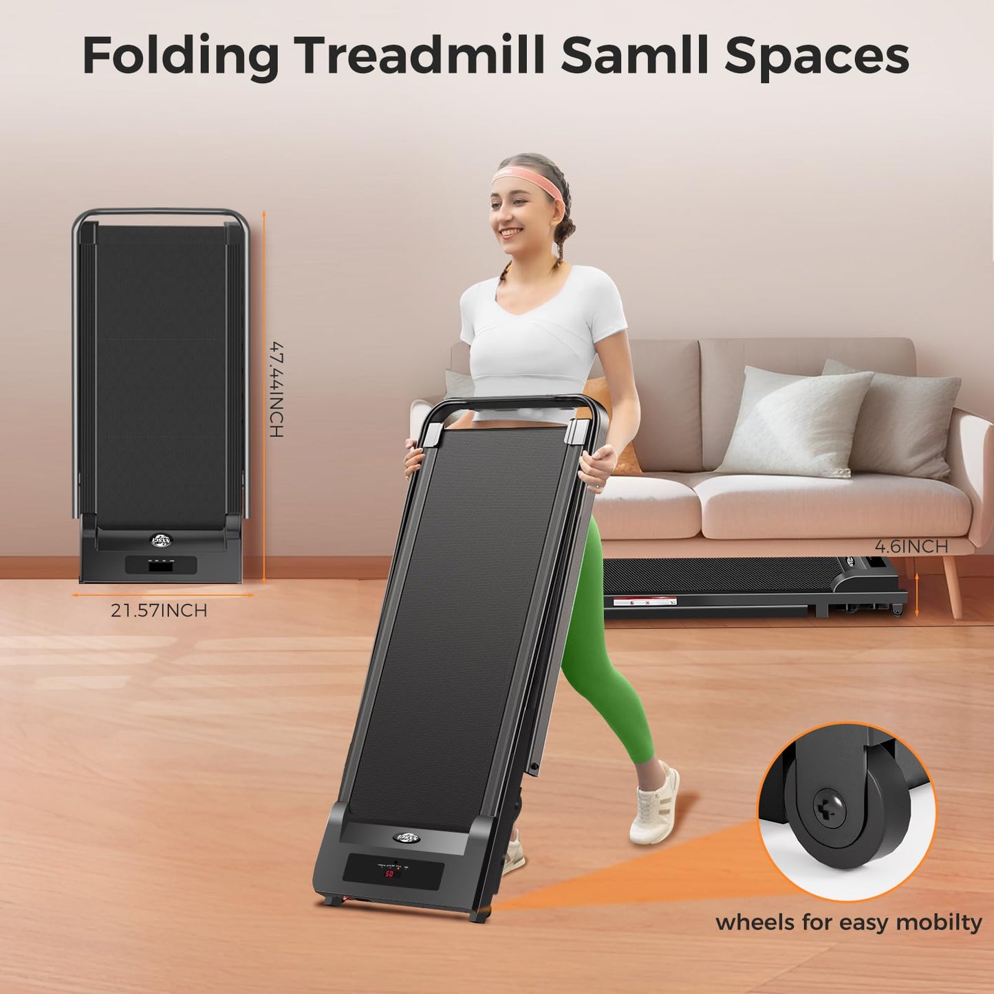 Walking Pad with Handle Bar, Portable Treadmill with Handle, 2.5HP Walking pad Treadmill, 3 in 1 Under Desk Treadmill for Home, Folding Treadmill Samll Spaces, LED Display,Remote Control