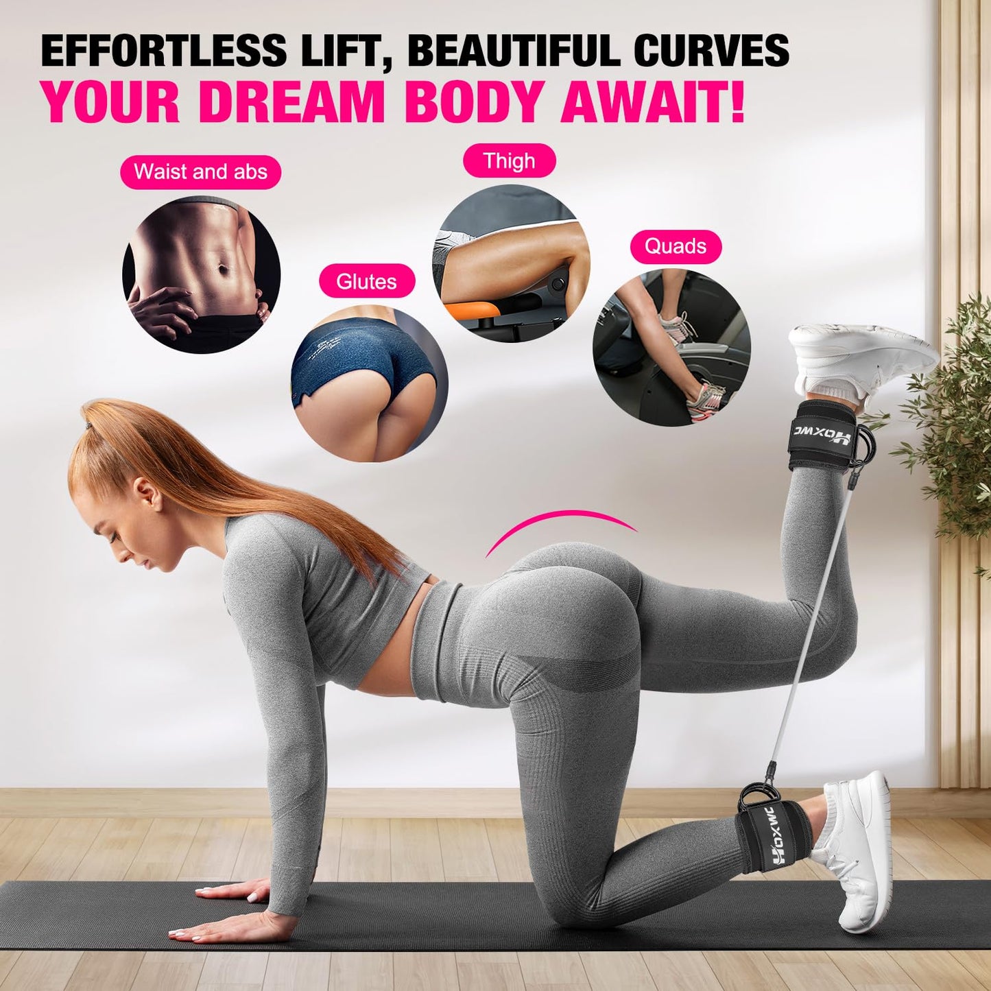 Ankle Resistance Bands with Cuffs, Ankle Bands for Working Out, Ankle Resistance Band for Leg, Booty Workout Equipment for Kickbacks Hip Fitness Training, Exercise Bands for Butt Lift Women