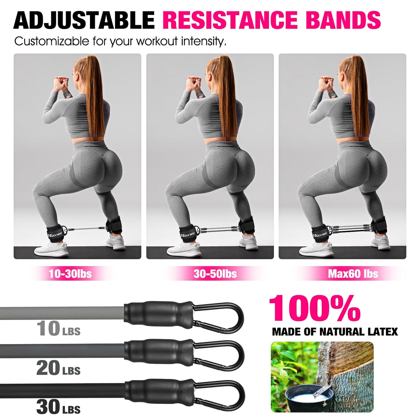 Ankle Resistance Bands with Cuffs, Ankle Bands for Working Out, Ankle Resistance Band for Leg, Booty Workout Equipment for Kickbacks Hip Fitness Training, Exercise Bands for Butt Lift Women