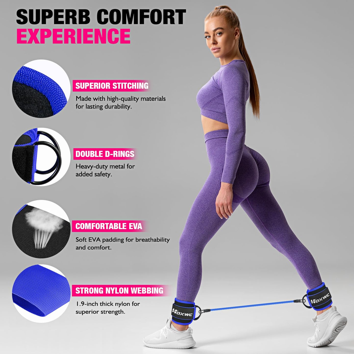 Ankle Resistance Bands with Cuffs, Ankle Bands for Working Out, Ankle Resistance Band for Leg, Booty Workout Equipment for Kickbacks Hip Fitness Training, Exercise Bands for Butt Lift Women