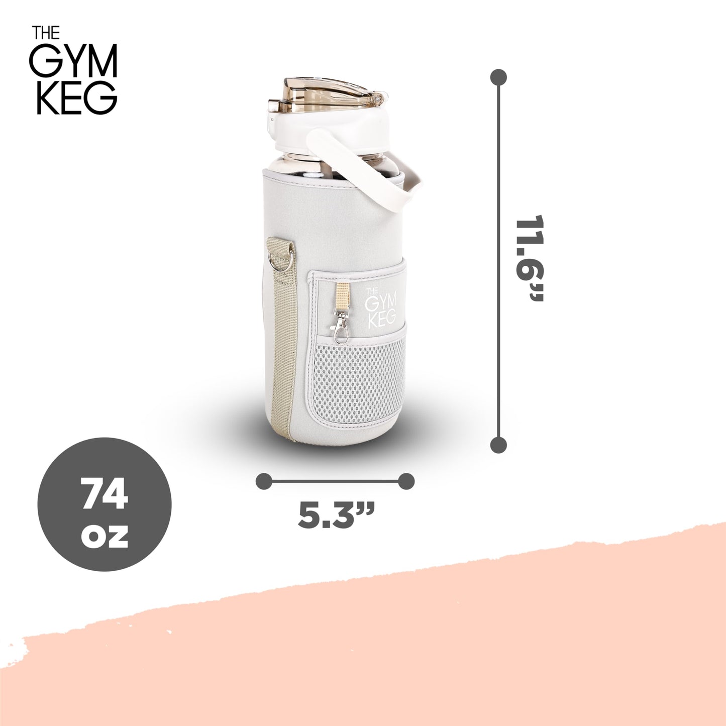 THE GYM KEG Water Bottle with Carrying Strap - 74 oz Bottle Jug with Sleeve & Phone Holder - BPA-free - Food-Grade - Sweat & Leak Proof - Reusable Water Jug for Workouts, Jogging, Travel, Gym - Black