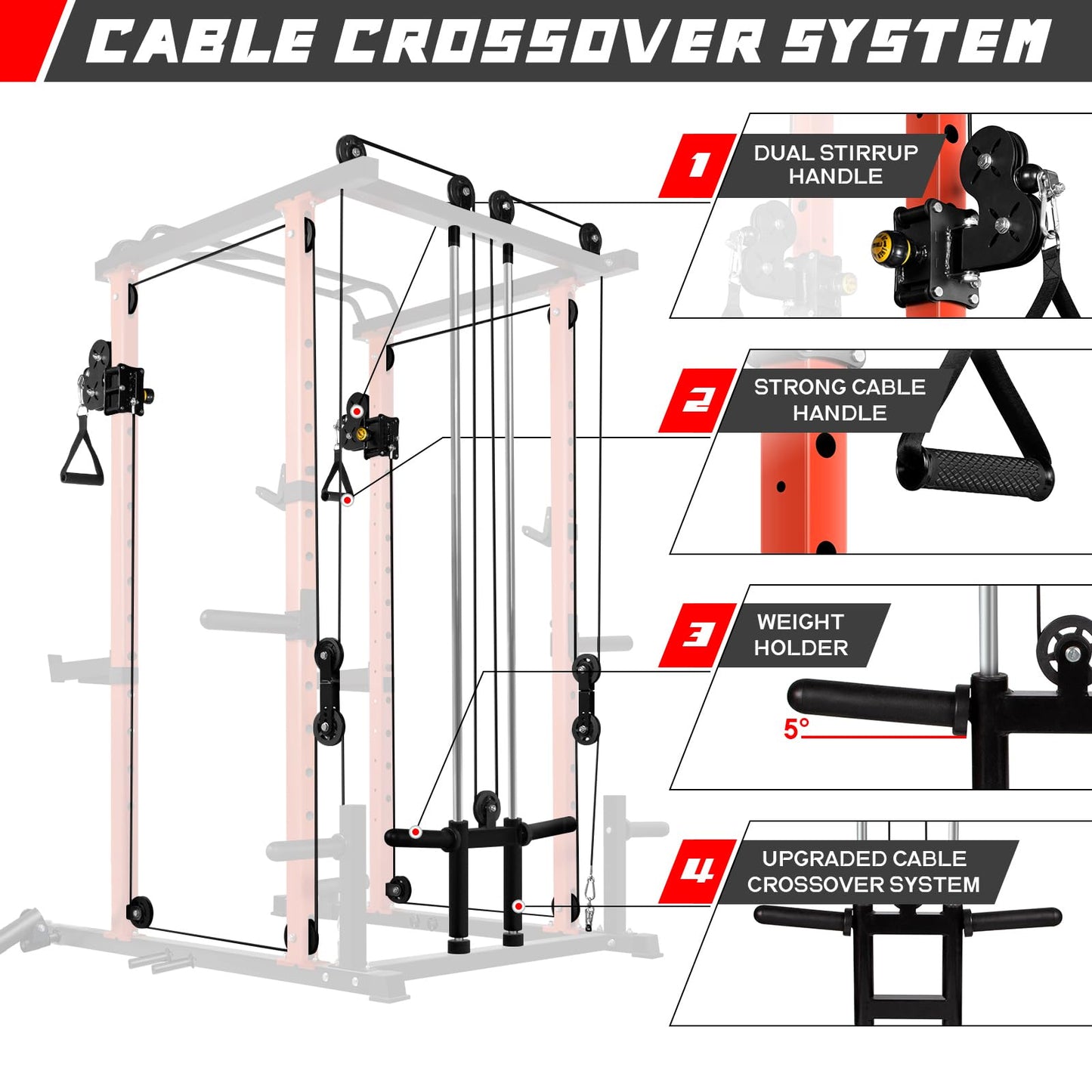 RitFit Multi-Function Squat Rack Power Cage PPC03 with Cable Crossover System, 1000LBS Capacity Power Rack and Packages with Optional Weight Bench, Barbell Weight Set, for Garage Workout & Home Gym