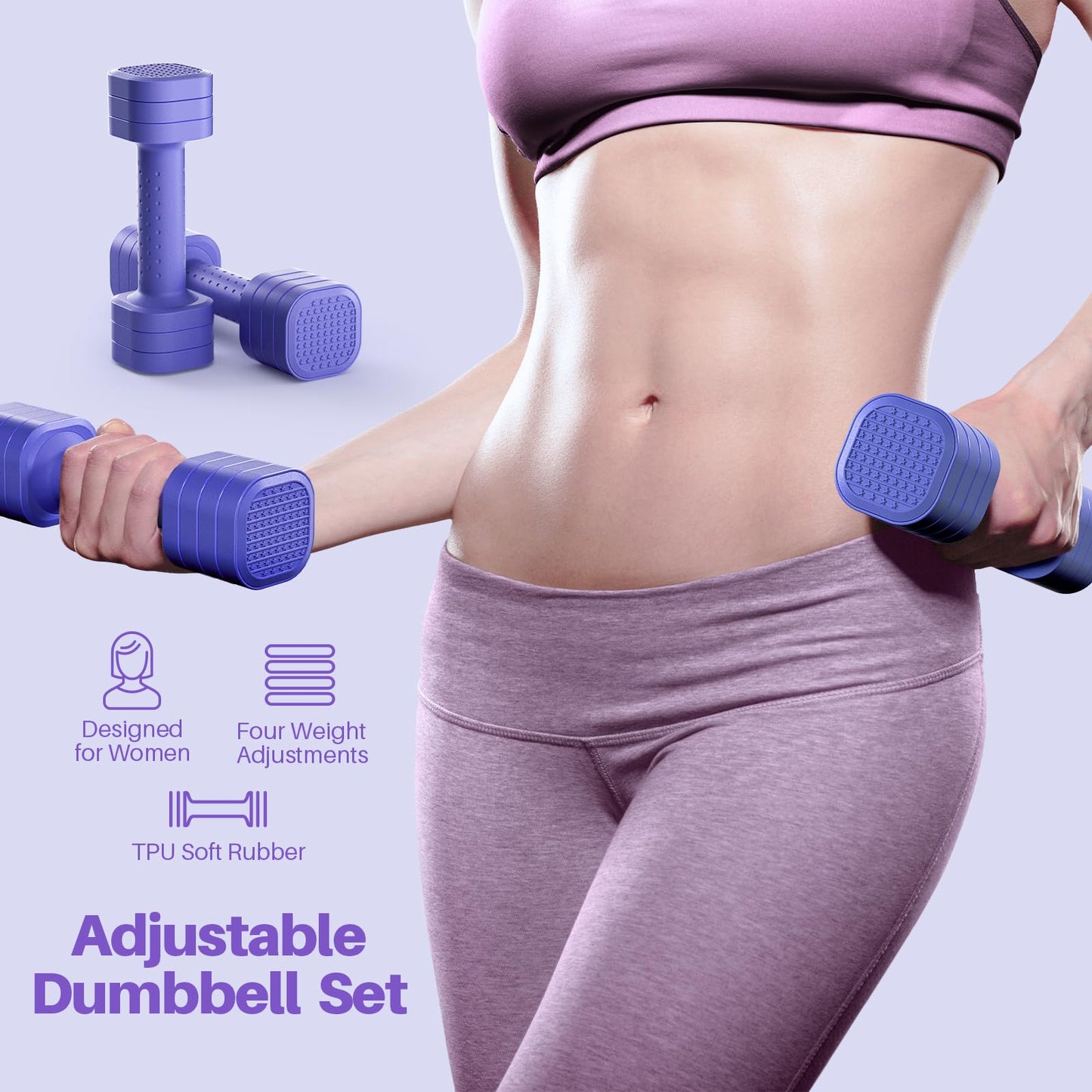 Adjustable Dumbbell Set of 2, 4 in 1 Free Weights Dumbbells Set for Women, Hand Weights for Women at Home, Each 2lb 3lb 4lb 5lb with TPU Soft Rubber Handle for Home Gym Exercise Training