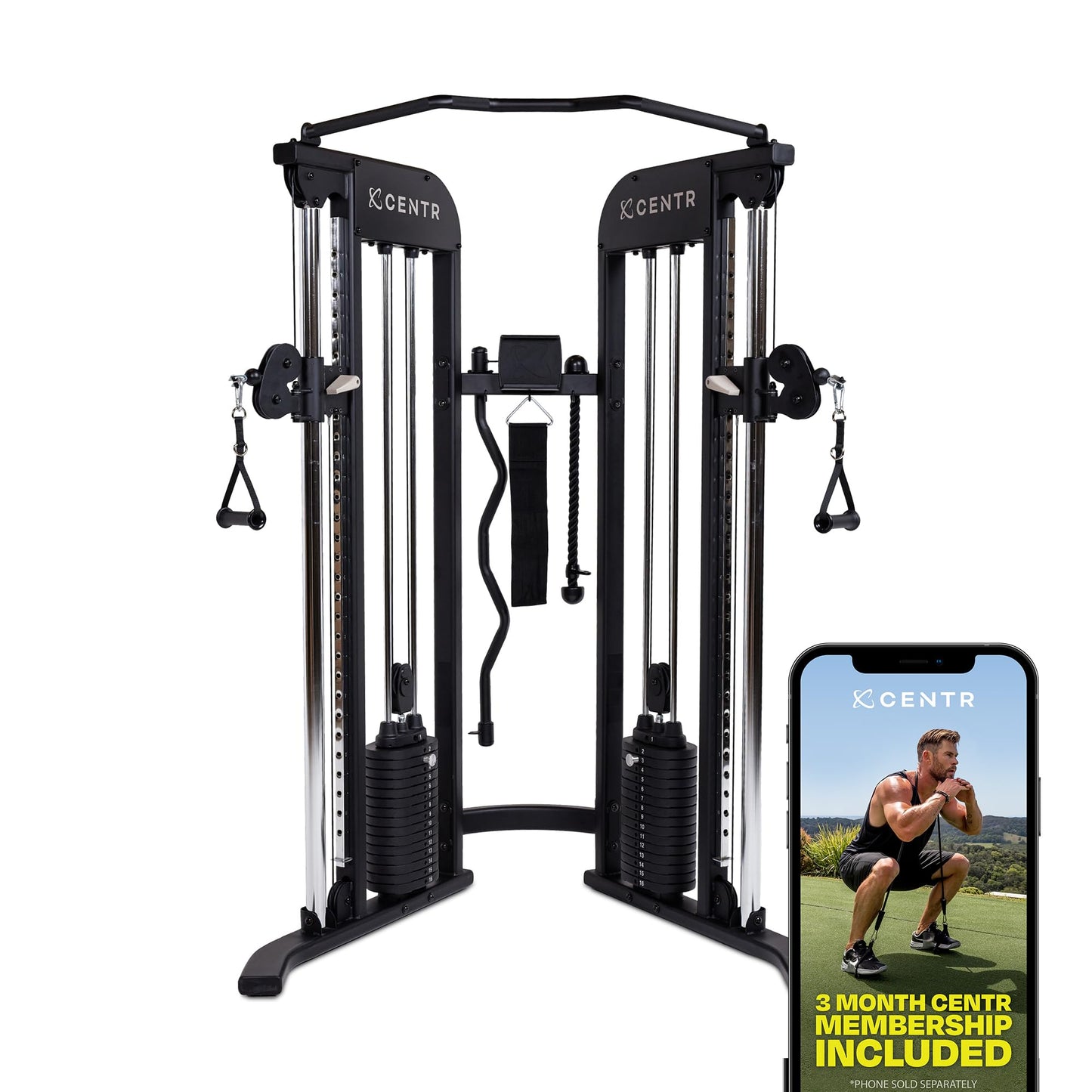 Centr Home Gym Functional Trainer - Multifunctional Cable Machine Home Gym System - Workout Weight Machine for Strength Training - Full Body Compact Exercise & Fitness Equipment Set