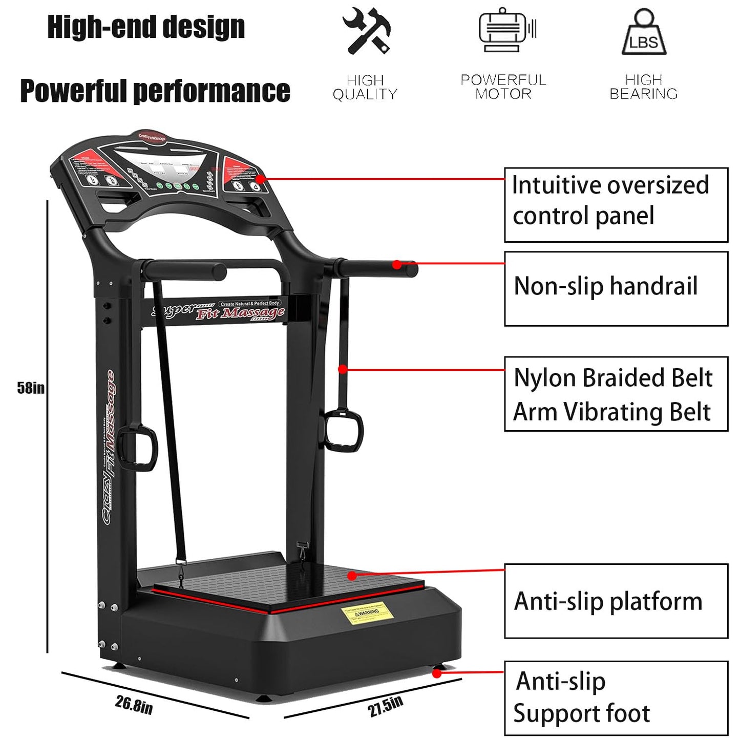 Vibration Platform Exercise Machine, Whole Body Vibration Platform with arm Vibration Straps, Cardio Training Fitness Vibration Equipment for Home Gym Workouts