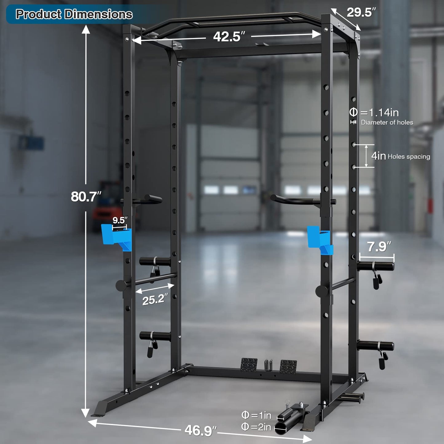 Power Cage, Multi-Functional Power Rack with J-Hooks, Dip Handles, Landmine Attachment and Optional Cable Pulley System for Home Gym