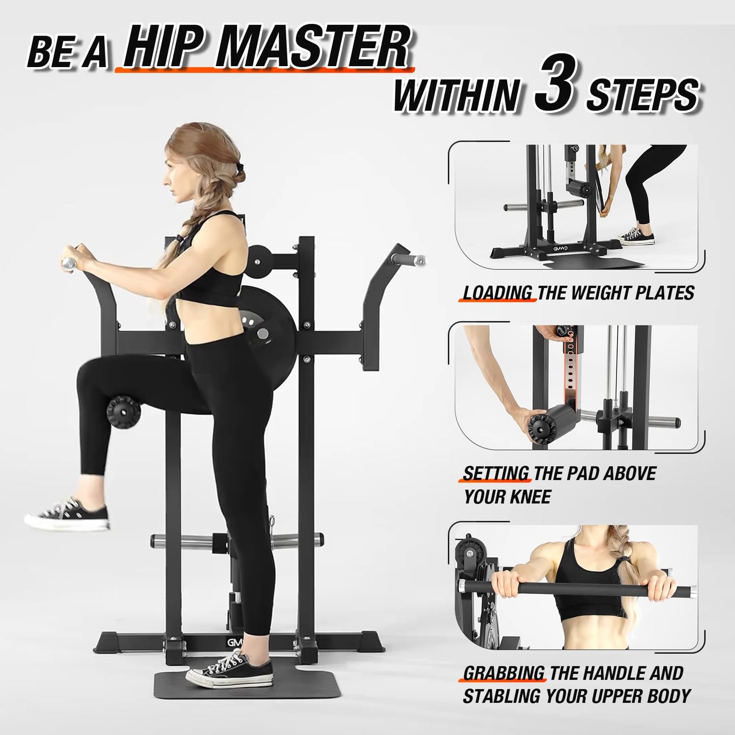 GMWD Multiple Hip Abductor Machine, Adjustable Standing Hip Abductor Adductor Machine with 9 Height Setting, 450lbs Capacity Plate Loaded Inner and Outer Thigh Machine for Home Gym