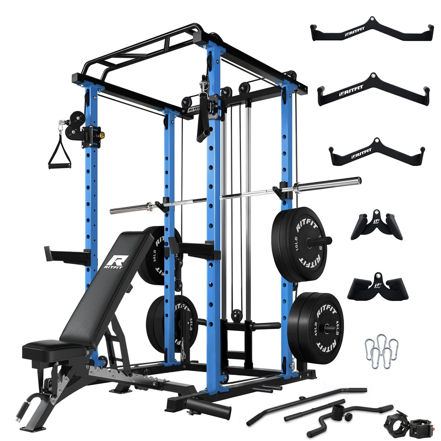 RitFit Multi-Function Squat Rack Power Cage PPC03 with Cable Crossover System, 1000LBS Capacity Power Rack and Packages with Optional Weight Bench, Barbell Weight Set, for Garage Workout & Home Gym