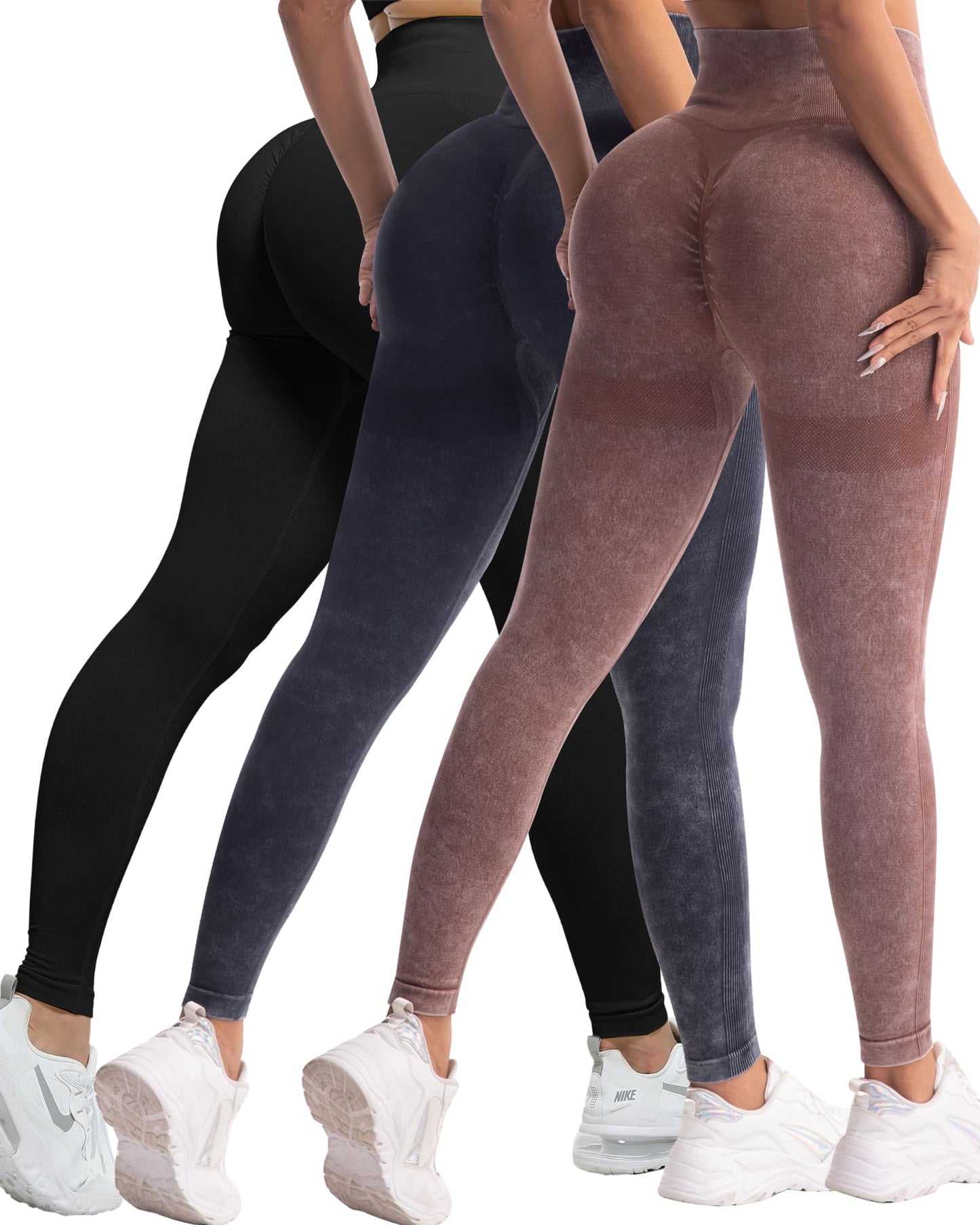 CHRLEISURE 3 Piece Workout Leggings Sets for Women, Gym Scrunch Butt Butt Lifting Seamless Leggings