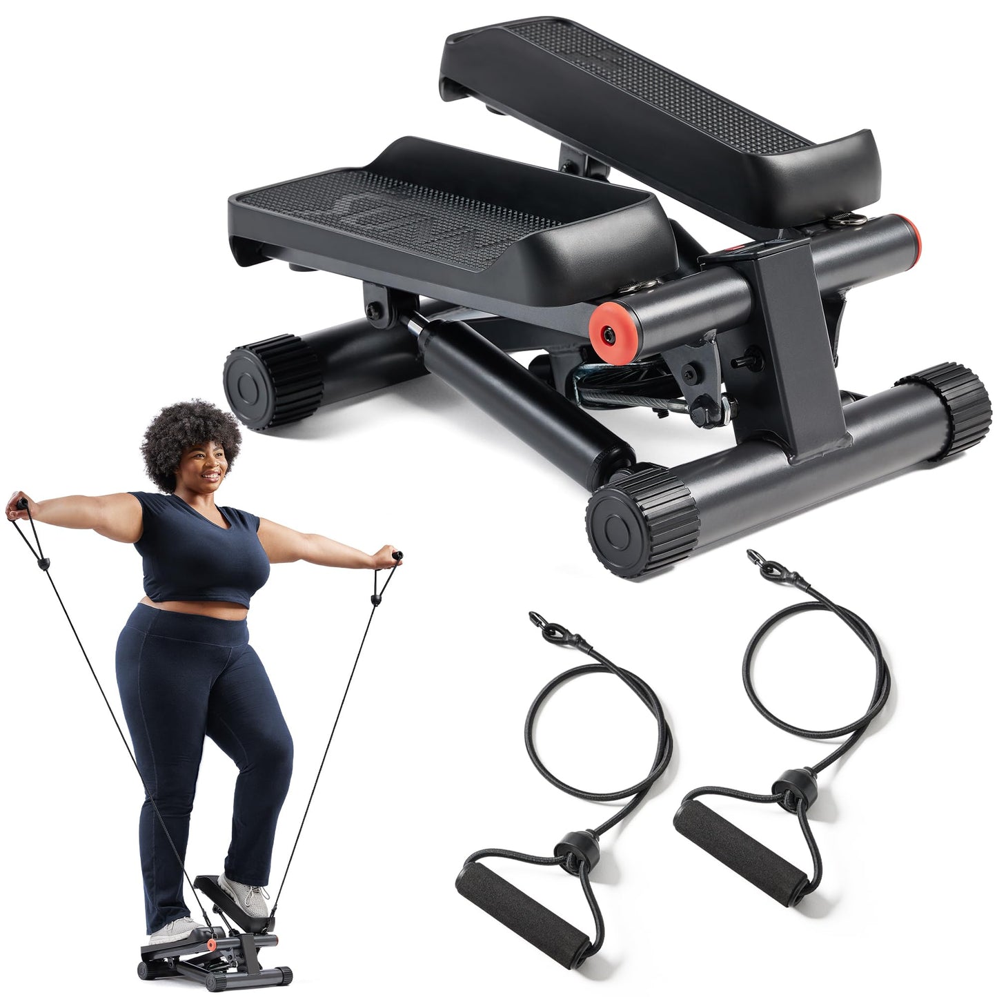 Sunny Health & Fitness Mini Steppers for Exercise at Home, Stair Step Workout Machine with Optional Resistance Bands, Full Body Cardio Equipment, Optional Free SunnyFit App Connection Smart Stepper