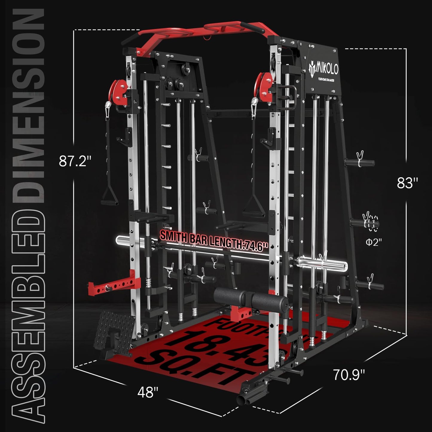 Mikolo Smith Machine, 2200lbs Squat Rack with LAT-Pull Down System & Cable Crossover Machine, Training Equipment with Leg Hold-Down Attachment, Garage & Home Gym Package