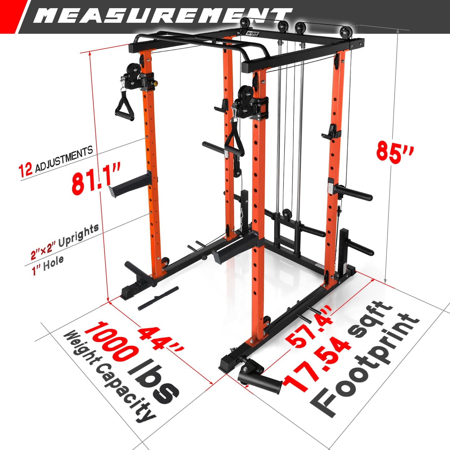 RitFit Multi-Function Squat Rack Power Cage PPC03 with Cable Crossover System, 1000LBS Capacity Power Rack and Packages with Optional Weight Bench, Barbell Weight Set, for Garage Workout & Home Gym