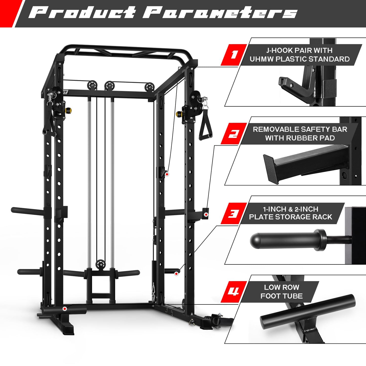 RitFit Multi-Function Squat Rack Power Cage PPC03 with Cable Crossover System, 1000LBS Capacity Power Rack and Packages with Optional Weight Bench, Barbell Weight Set, for Garage Workout & Home Gym