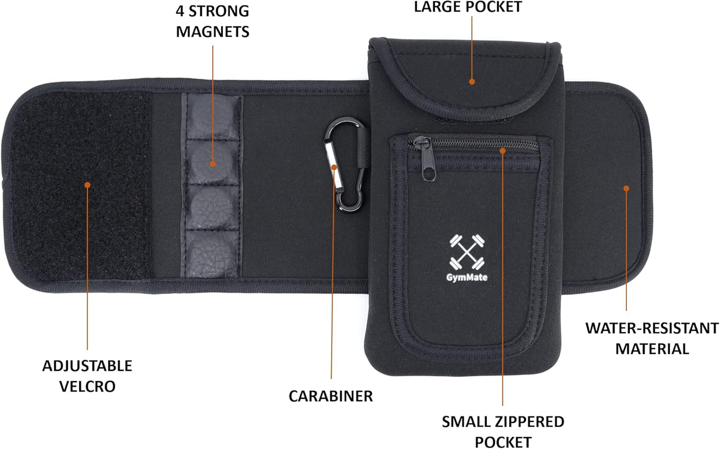 Magnetic Water Bottle Sleeve Pouch. Attaches Magnetically to Metal Surface so Your Bottle is Always within Reach. Accessory Pockets for Cell Phones, Key, Cards, Headphones.