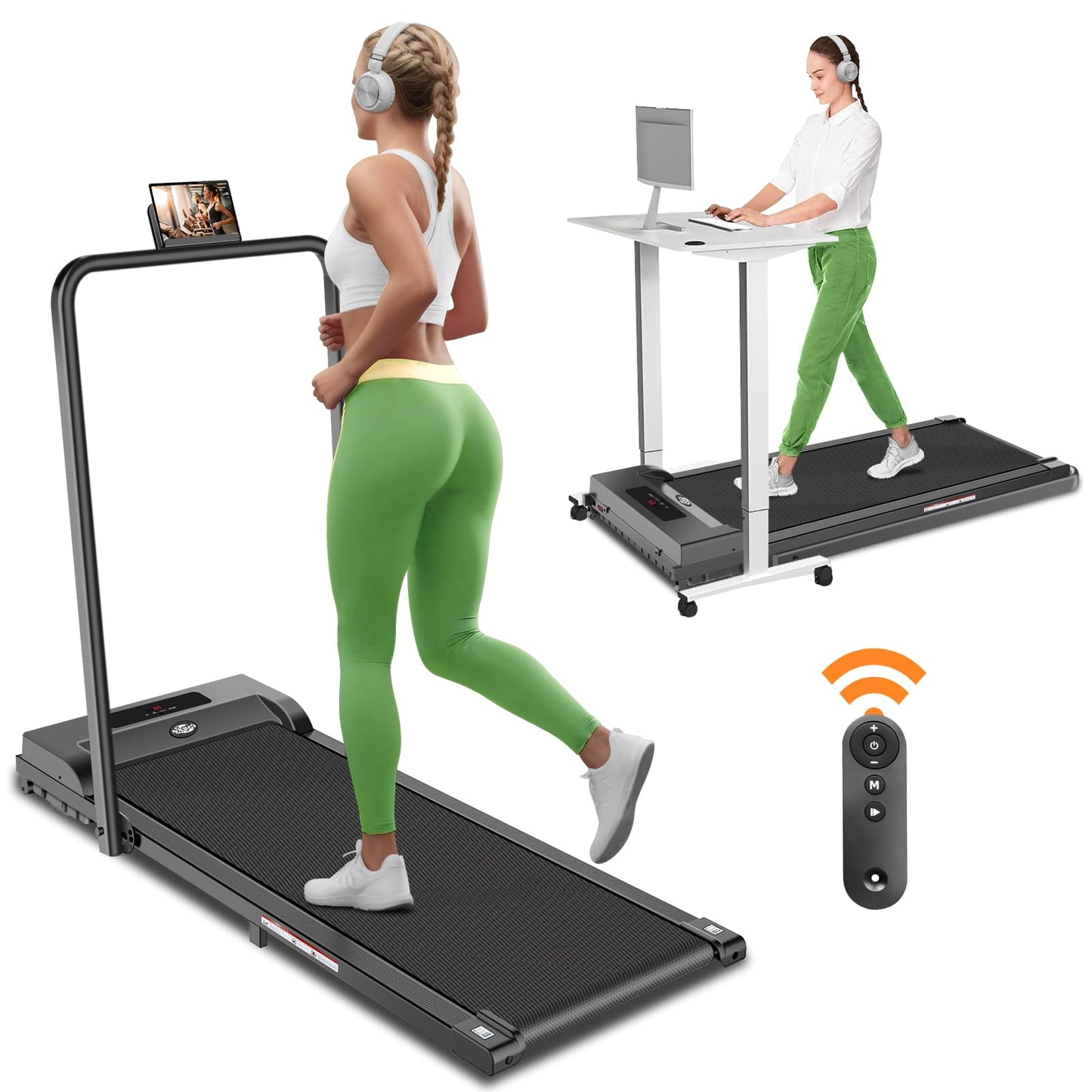 Walking Pad with Handle Bar, Portable Treadmill with Handle, 2.5HP Walking pad Treadmill, 3 in 1 Under Desk Treadmill for Home, Folding Treadmill Samll Spaces, LED Display,Remote Control