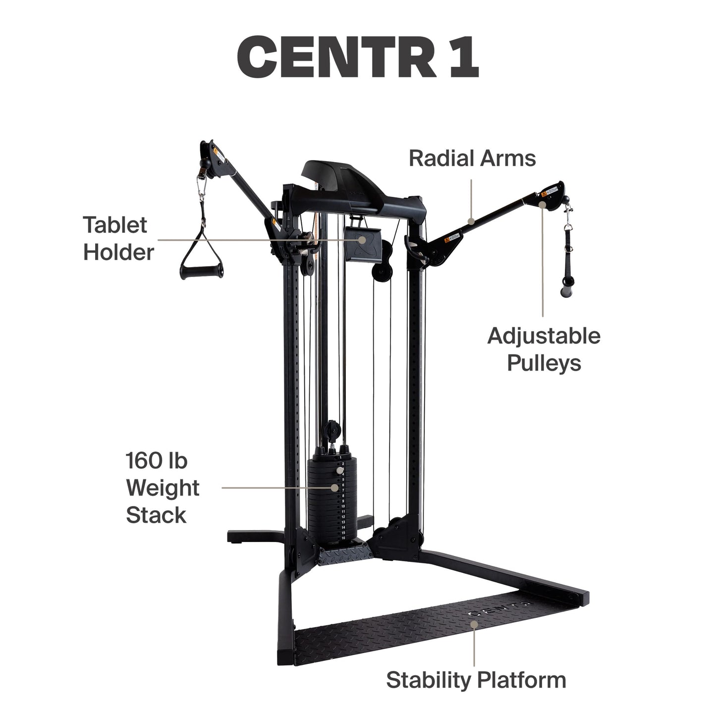 Centr Home Gym Functional Trainer - Multifunctional Cable Machine Home Gym System - Workout Weight Machine for Strength Training - Full Body Compact Exercise & Fitness Equipment Set