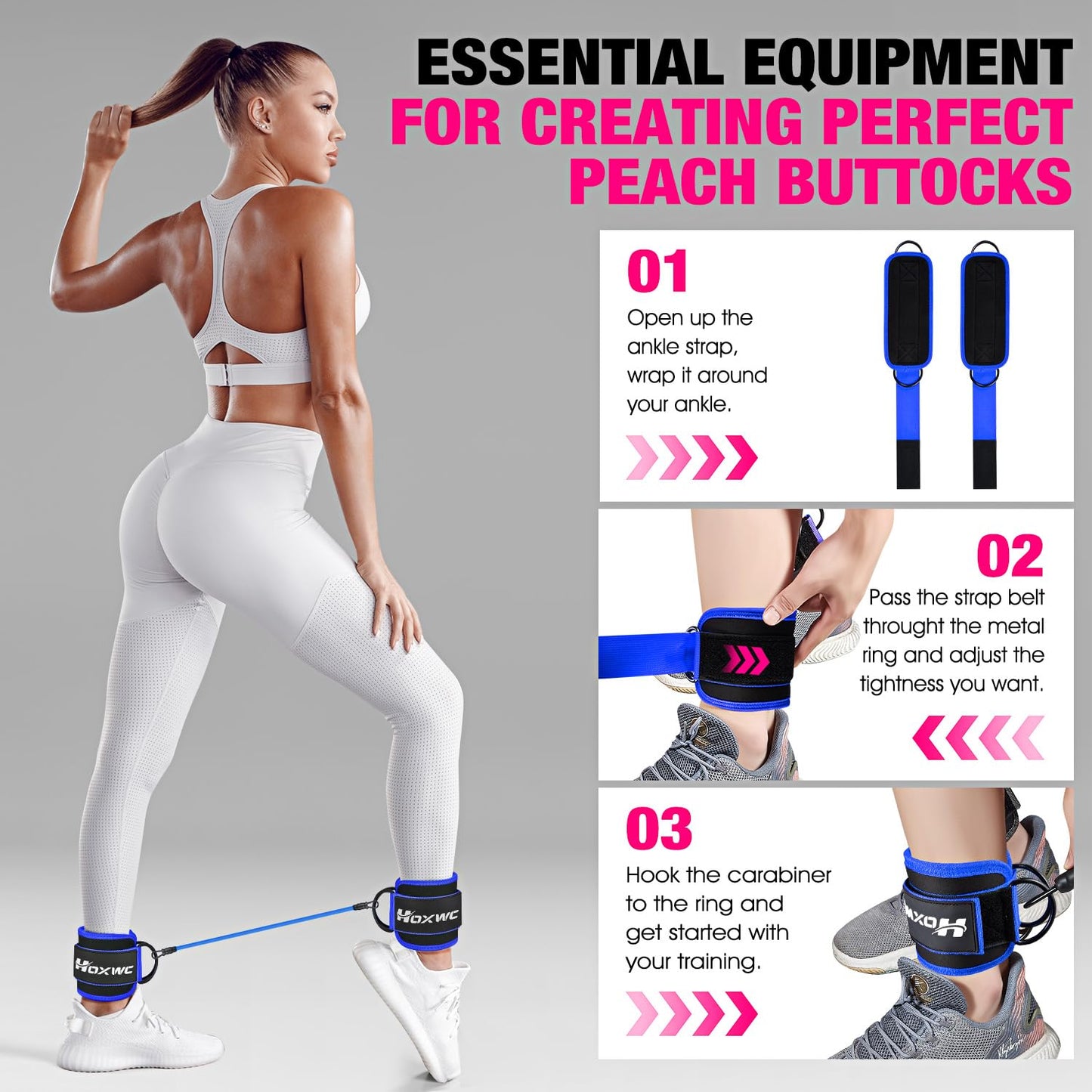 Ankle Resistance Bands with Cuffs, Ankle Bands for Working Out, Ankle Resistance Band for Leg, Booty Workout Equipment for Kickbacks Hip Fitness Training, Exercise Bands for Butt Lift Women