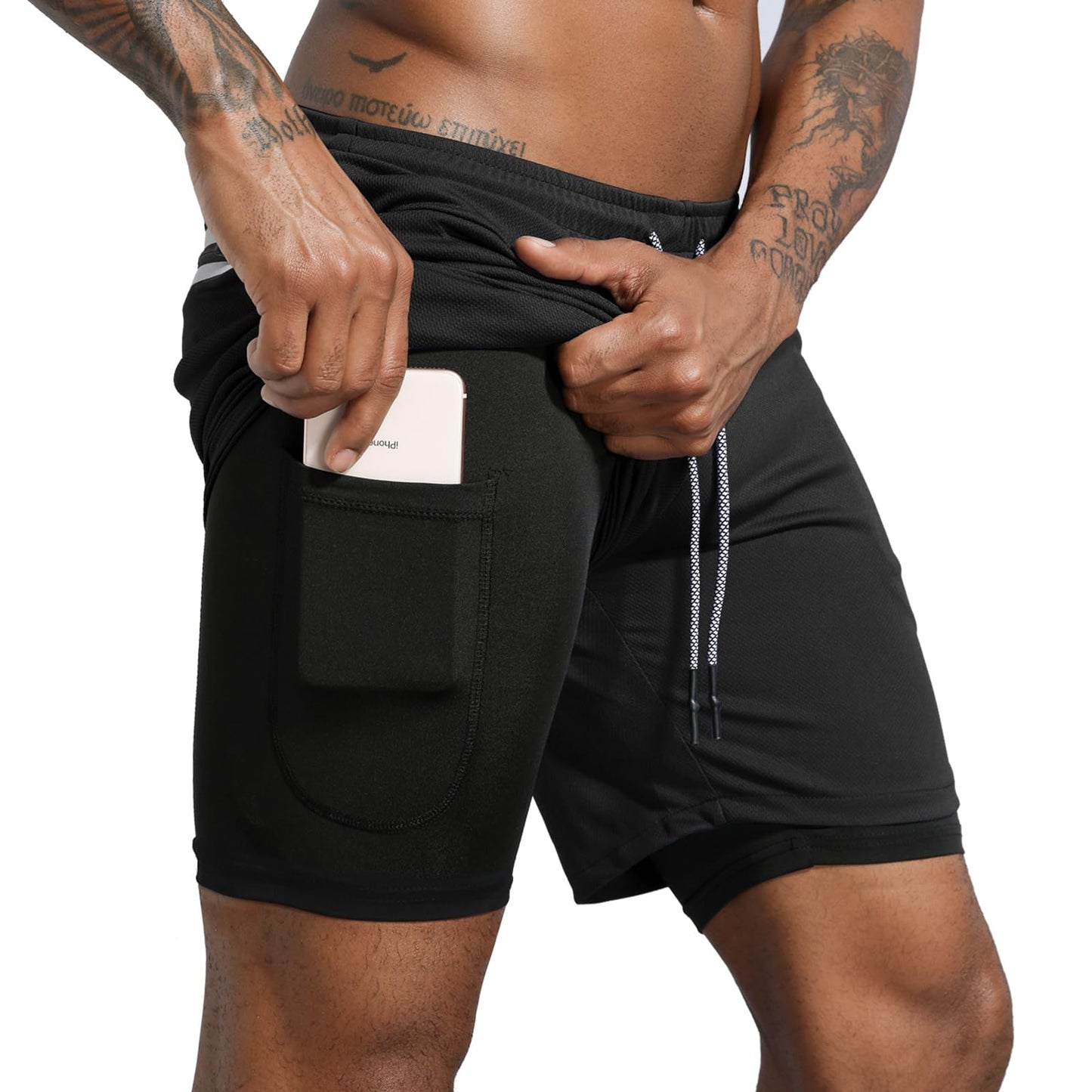 Leidowei Men's 2 in 1 Workout Running Shorts Lightweight Training Yoga Gym 7" Short with Zipper Pockets