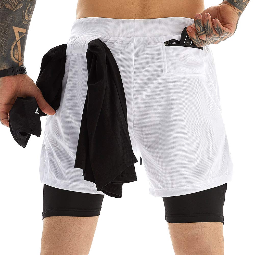 OEBLD Mens Athletic Shorts 2-in-1 Gym Workout Running 7'' Shorts with Towel Loop