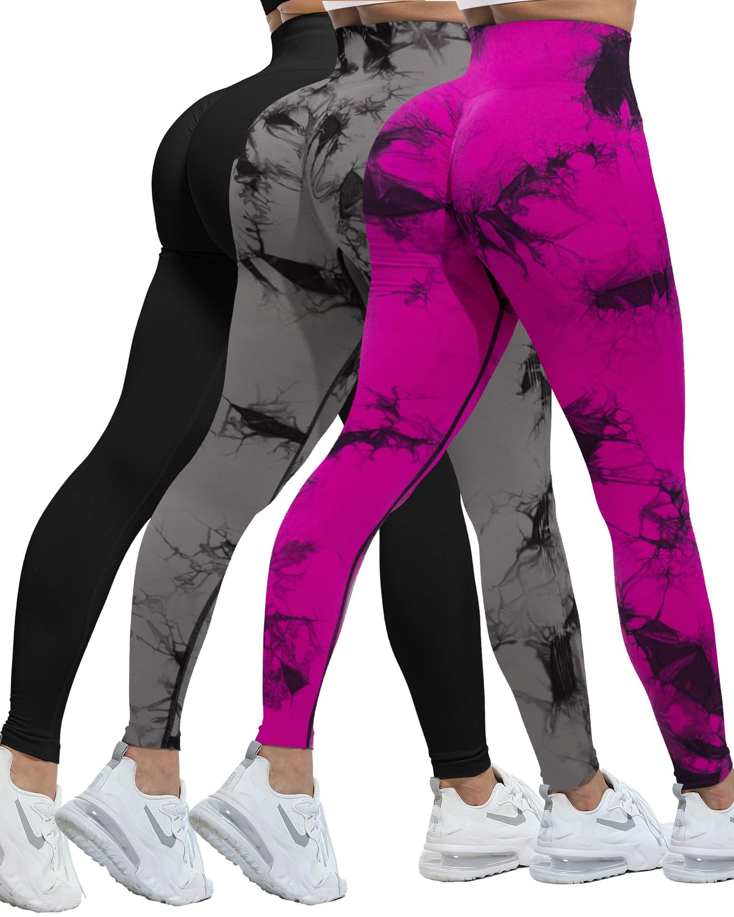 CHRLEISURE 3 Piece Workout Leggings Sets for Women, Gym Scrunch Butt Butt Lifting Seamless Leggings