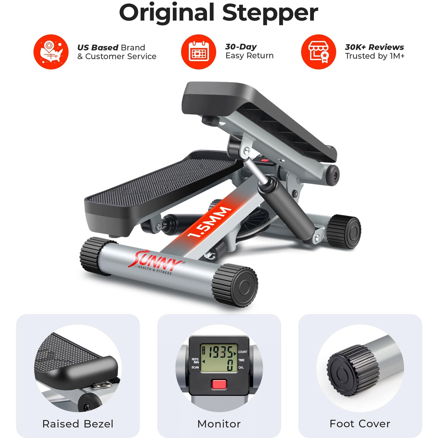 Sunny Health & Fitness Mini Steppers for Exercise at Home, Stair Step Workout Machine with Optional Resistance Bands, Full Body Cardio Equipment, Optional Free SunnyFit App Connection Smart Stepper