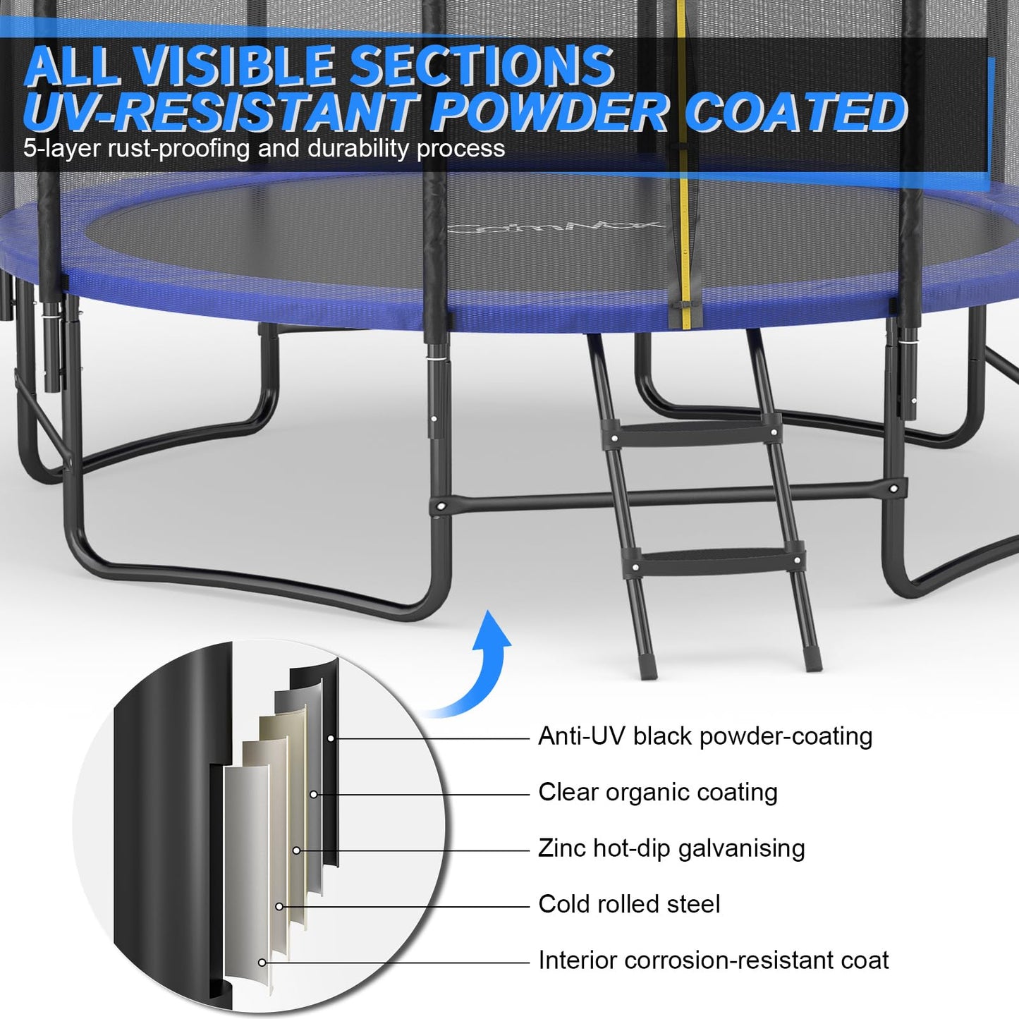 CalmMax 10FT 12FT 14FT 16FT Trampoline with Enclosure Recreational Trampolines with Ladder - ASTM Approval- Outdoor Trampoline for Kid Adults